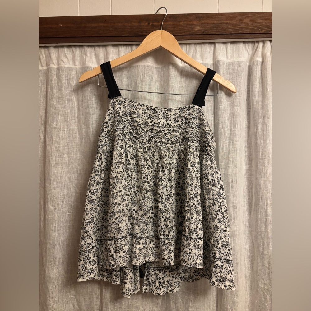 THE GREAT. Black and White Floral Tank Top EUC